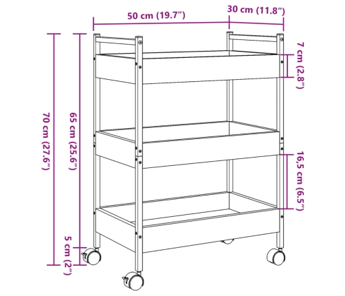 Carrito de cocina madera de ingeniería roble Sonoma 50x30x70 cm