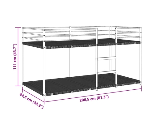 Litera sin colchón acero negro 80x200 cm
