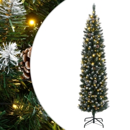 Árbol de Navidad artificial estrecho con 300 LEDs 180 cm