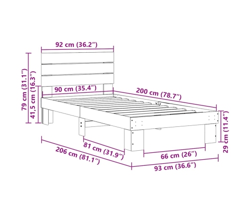 Estructura de cama con cabecero sin colchón 90x200 cm