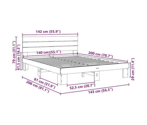 Estructura de cama con cabecero sin colchón 140x200 cm