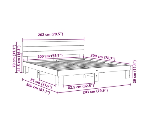 Estructura de cama con cabecero sin colchón 200x200 cm