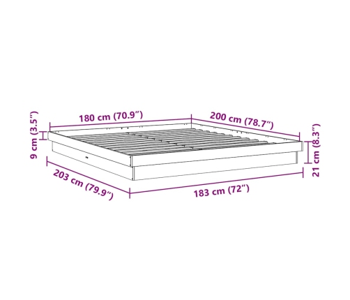 Estructura de cama sin colchón 180x200 cm madera maciza roble