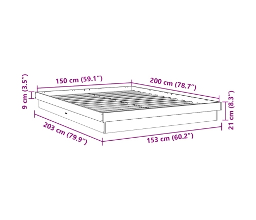 Estructura de cama sin colchón 150x200 cm madera maciza roble