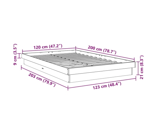 Estructura de cama sin colchón 120x200 cm madera maciza roble