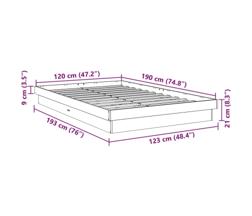 Estructura de cama sin colchón 120x190 cm madera maciza roble