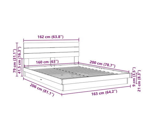 Estructura de cama con cabecero sin colchón 160x200 cm