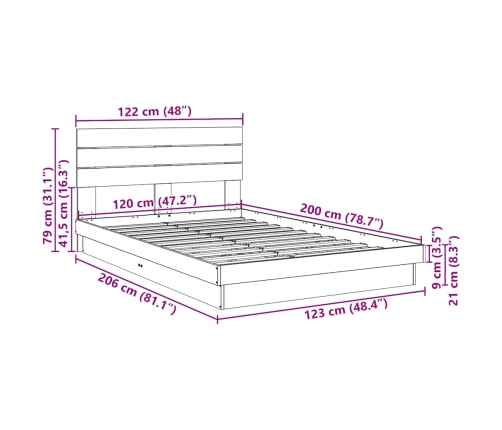 Estructura de cama con cabecero sin colchón 120x200 cm