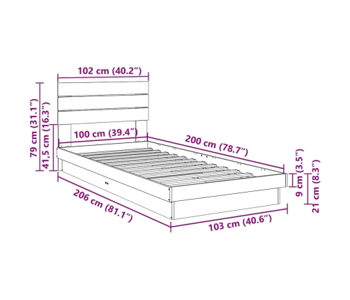 Estructura de cama con cabecero sin colchón 100x200 cm