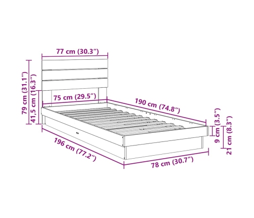 Estructura de cama con cabecero sin colchón 75x190 cm