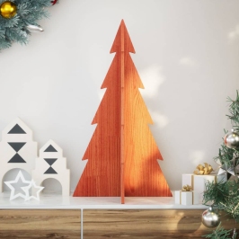 Árbol de Navidad de adorno madera maciza pino marrón cera 80 cm