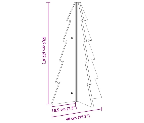 Árbol Navidad de adorno madera maciza pino marrón cera 69,5 cm