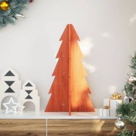 Árbol Navidad de adorno madera maciza pino marrón cera 69,5 cm