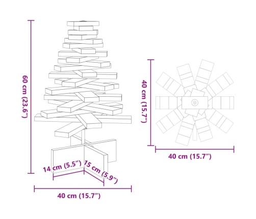 Árbol de Navidad de madera de adorno madera maciza pino 60 cm