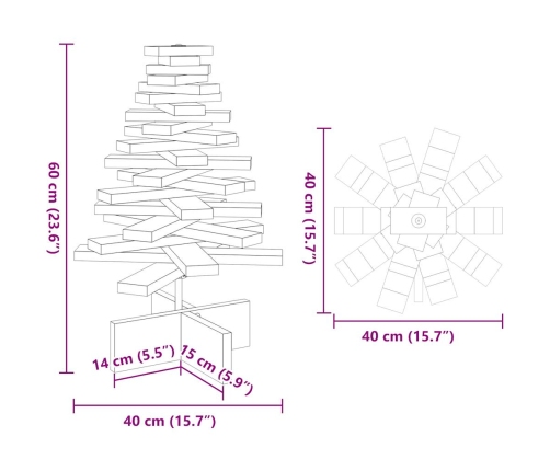 Árbol de Navidad de adorno madera maciza pino blanco 60 cm