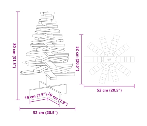 Árbol de Navidad de madera de adorno madera maciza pino 80 cm