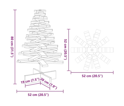 Árbol Navidad de adorno madera maciza pino blanco 80 cm