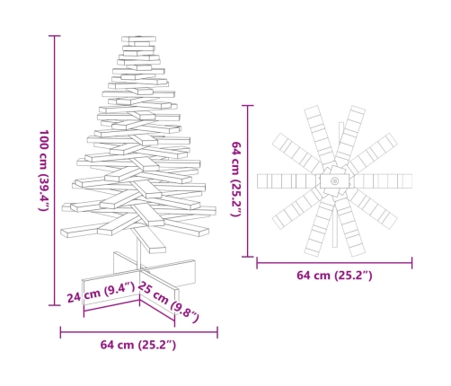 Árbol de Navidad de madera de adorno madera maciza pino 100 cm