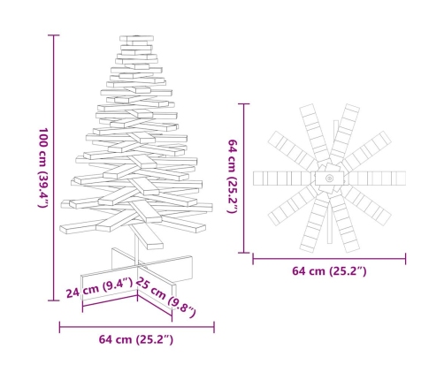 Árbol de Navidad de adorno madera maciza pino blanco 100 cm