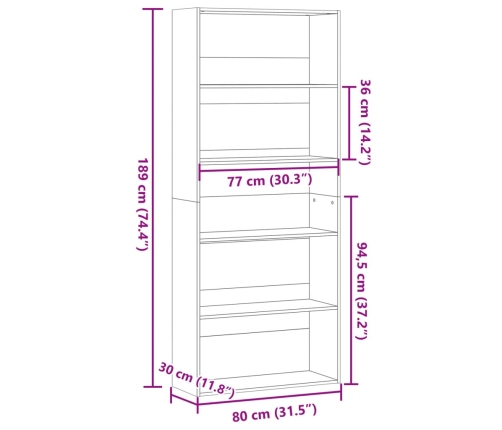 Estantería madera ingeniería negra 80x30x189 cm