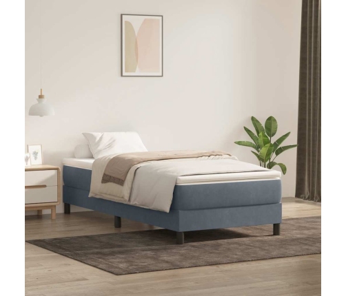 Cama box spring sin colchón terciopelo gris oscuro 80x210 cm