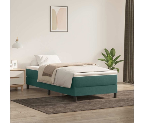 Cama box spring sin colchón terciopelo verde oscuro 80x210 cm