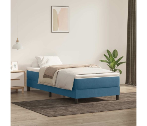 Cama box spring sin colchón terciopelo azul oscuro 80x210 cm