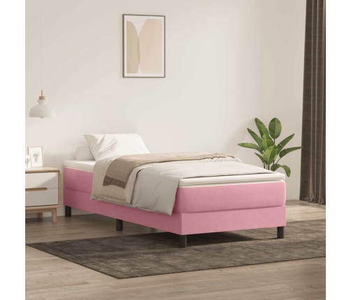 Cama box spring sin colchón terciopelo rosa 80x210 cm