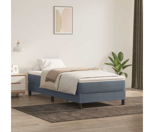 Cama box spring sin colchón terciopelo gris oscuro 90x210 cm