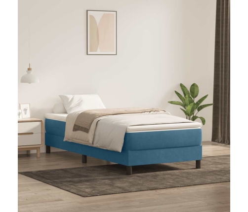 Cama box spring sin colchón terciopelo azul oscuro 90x210 cm