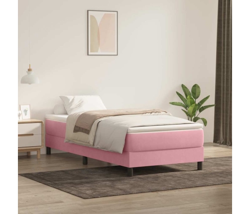 Cama box spring sin colchón terciopelo rosa 90x210 cm