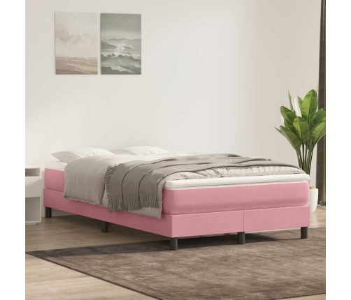 Cama box spring sin colchón terciopelo rosa 120x210 cm