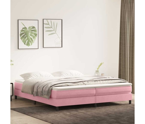 Cama box spring sin colchón rosa terciopelo 200x210 cm