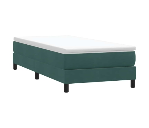 Cama box spring sin colchón verde oscuro terciopelo 80x220 cm