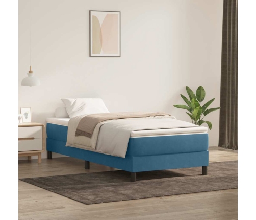 Cama box spring sin colchón azul oscuro terciopelo 80x220 cm