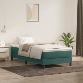 Cama box spring sin colchón verde oscuro terciopelo 100x220 cm