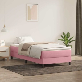 Cama box spring sin colchón rosa terciopelo 100x220 cm