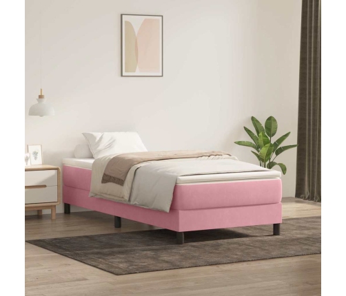 Cama box spring sin colchón rosa terciopelo 100x220 cm