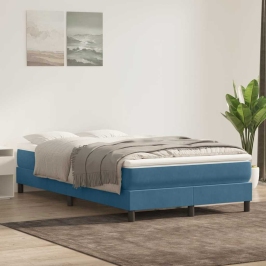 Cama box spring sin colchón azul oscuro terciopelo 120x220 cm