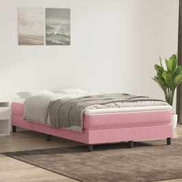 Cama box spring sin colchón rosa terciopelo 120x220 cm