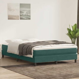 Cama box spring sin colchón verde oscuro terciopelo 140x220 cm