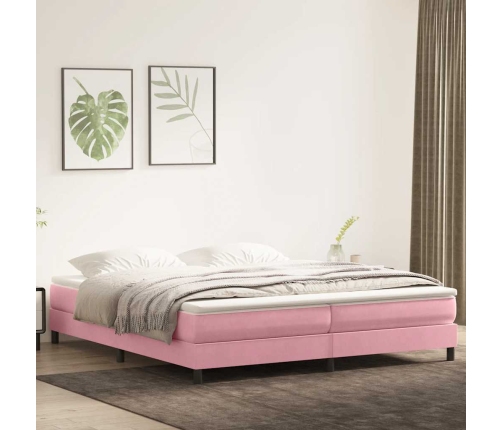 Cama box spring sin colchón terciopelo rosa 200x220 cm