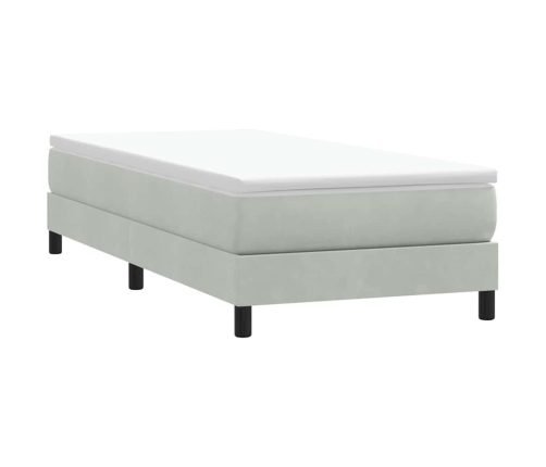 Cama box spring con colchón terciopelo gris claro 80x210 cm