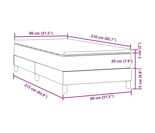 Cama box spring con colchón terciopelo verde oscuro 80x210 cm