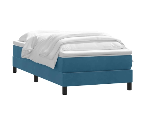 Cama box spring con colchón terciopelo azul oscuro 80x210 cm