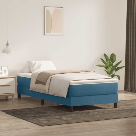 Cama box spring con colchón terciopelo azul oscuro 80x210 cm