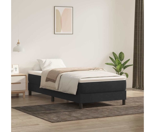 Cama box spring con colchón cuero sintético negro 90x210 cm