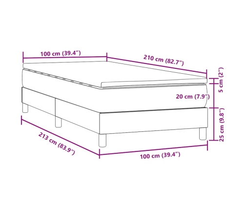 Cama box spring con colchón terciopelo gris claro 100x210 cm