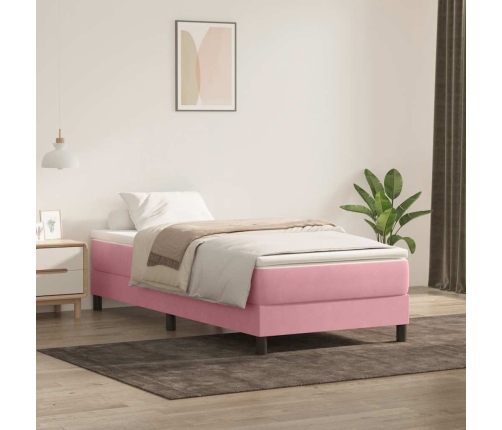 Cama box spring con colchón terciopelo rosa 100x210 cm