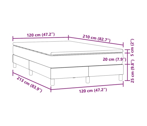 Cama box spring con colchón terciopelo gris claro 120x210 cm